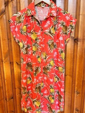 Old Navy Coral and tropical Print Button-Up dress